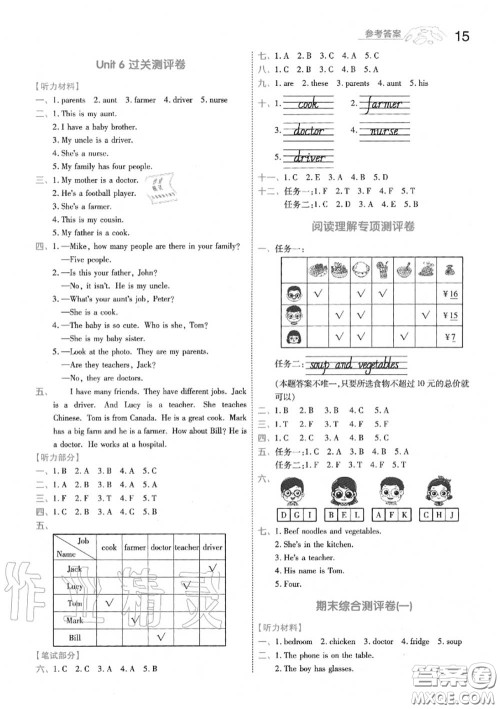 天星教育2020年秋一遍过小学英语四年级上册人教版答案