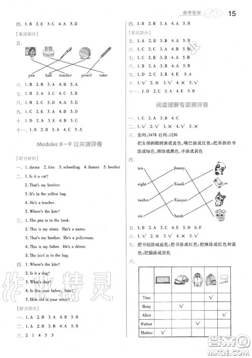 天星教育2020年秋一遍过小学英语三年级上册外研版答案