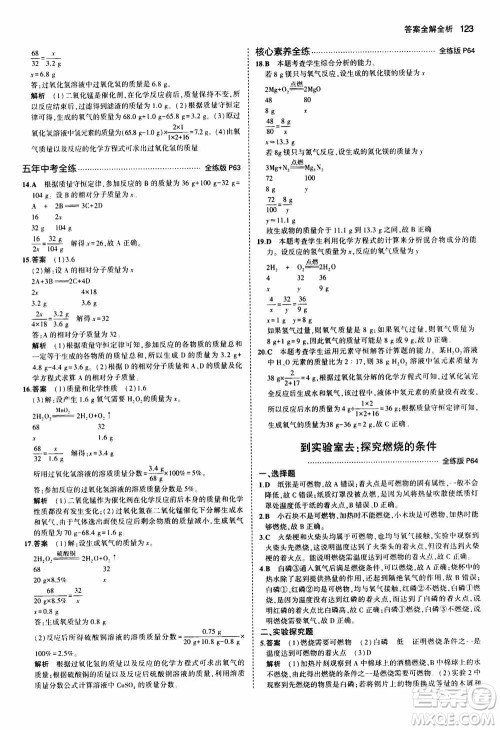 2021版初中同步5年中考3年模拟全练版初中化学九年级上册鲁教版参考答案