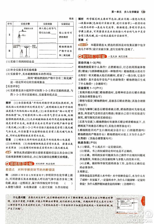 2021版初中同步5年中考3年模拟全解版初中化学九年级上册鲁教版参考答案