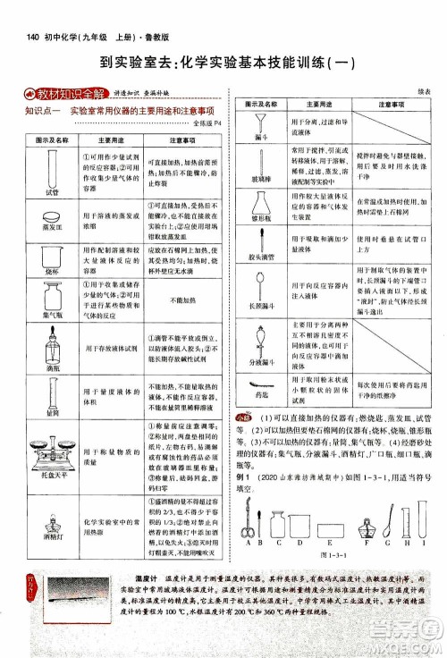 2021版初中同步5年中考3年模拟全解版初中化学九年级上册鲁教版参考答案