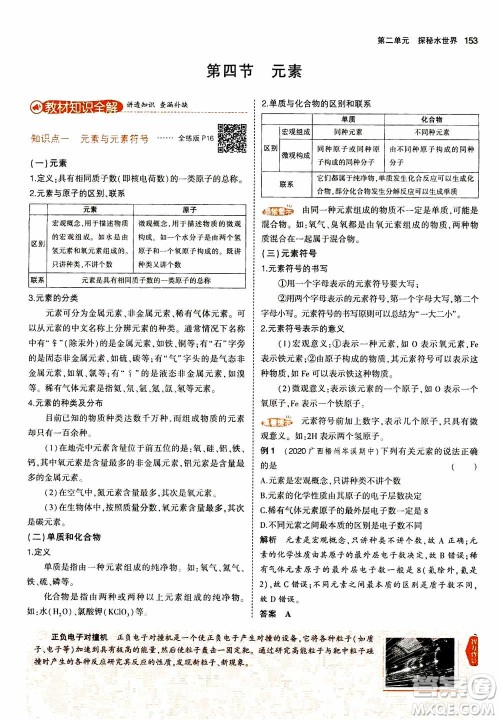 2021版初中同步5年中考3年模拟全解版初中化学九年级上册鲁教版参考答案