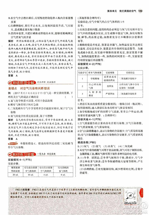 2021版初中同步5年中考3年模拟全解版初中化学九年级上册鲁教版参考答案