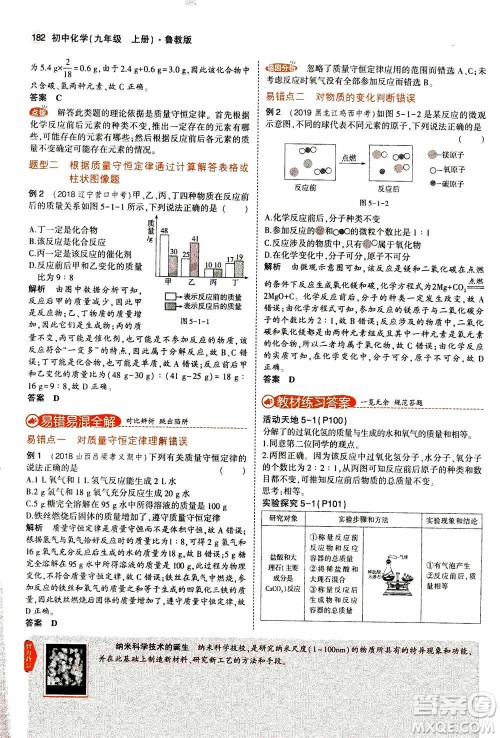 2021版初中同步5年中考3年模拟全解版初中化学九年级上册鲁教版参考答案