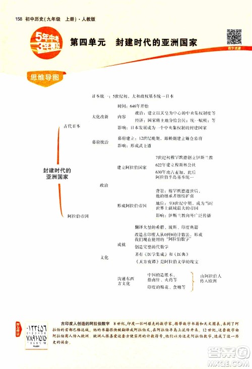 2021版初中同步5年中考3年模拟全解版初中历史九年级上册人教版参考答案
