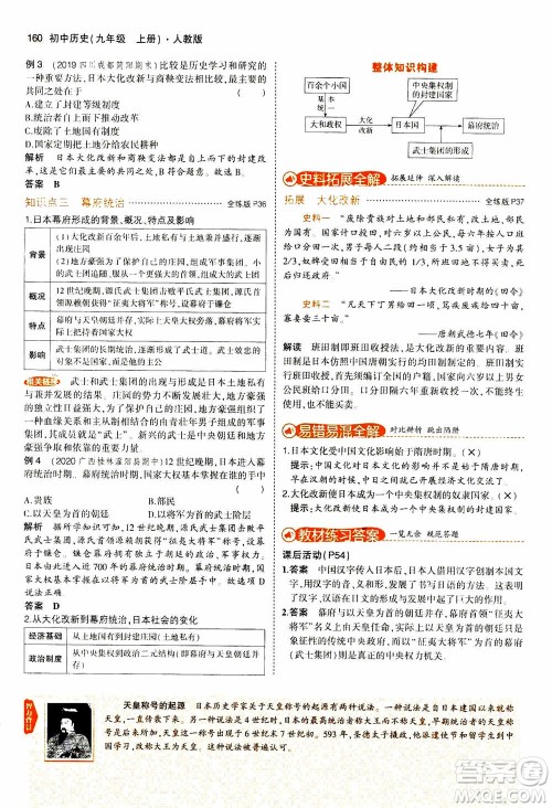 2021版初中同步5年中考3年模拟全解版初中历史九年级上册人教版参考答案