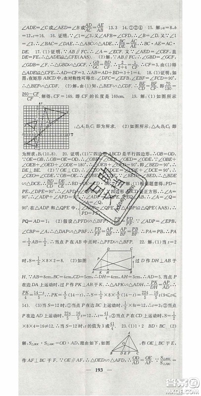 四川大学出版社2020秋名校课堂内外九年级数学上册沪科版答案