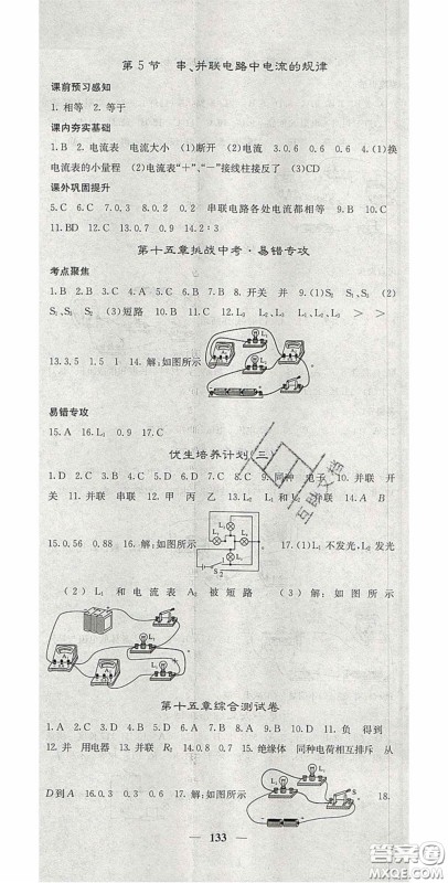 四川大学出版社2020秋名校课堂内外九年级物理上册人教版答案