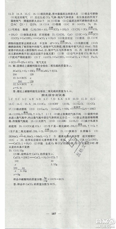 四川大学出版社2020秋名校课堂内外九年级化学上册人教版答案