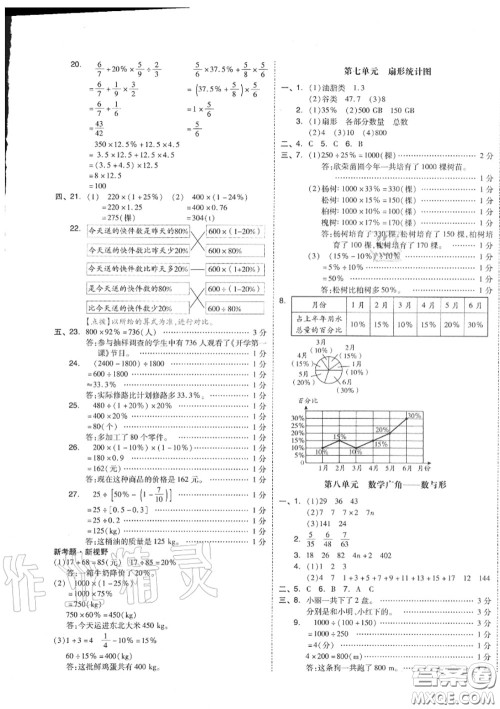 天津人民出版社2020秋全品小复习六年级数学上册人教版答案