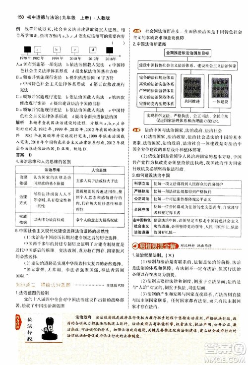 2021版初中同步5年中考3年模拟全解版初中道德与法治九年级上册人教版参考答案