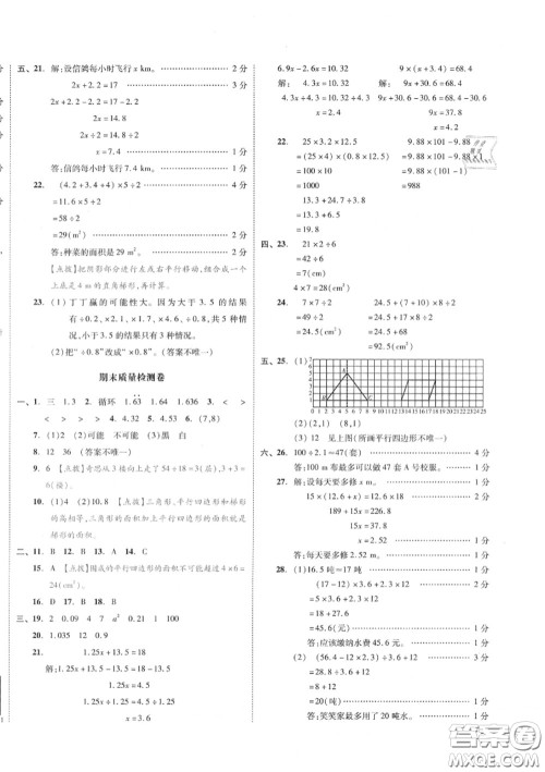 天津人民出版社2020秋全品小复习五年级数学上册人教版答案 天津人民出版社2020秋全品小复习五年级数学上册人教版答案