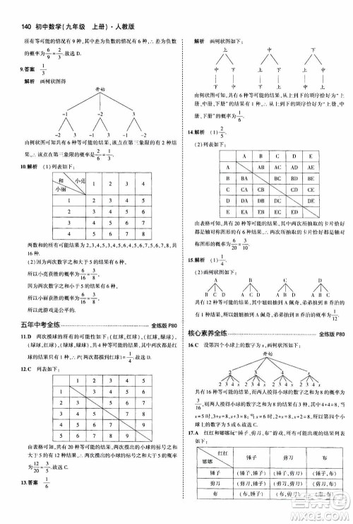 2021版初中同步5年中考3年模拟全练版初中数学九年级上册人教版参考答案