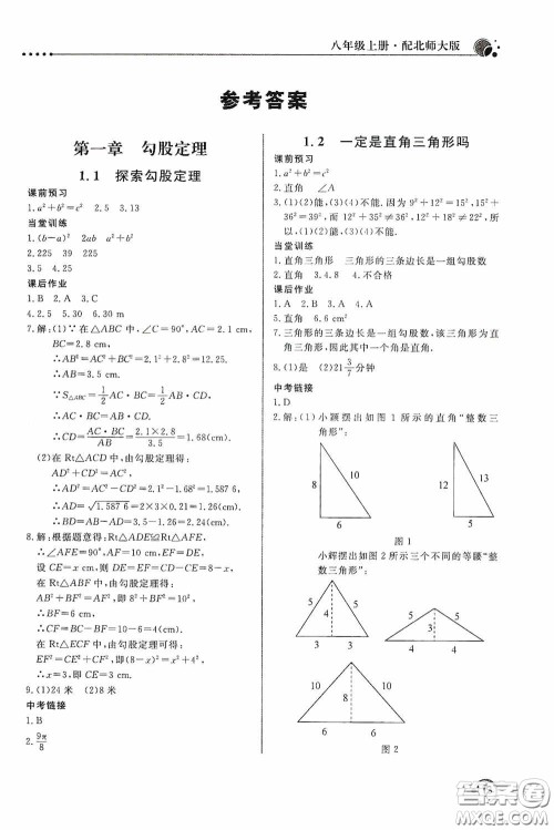 北京教育出版社2020新课堂同步训练八年级数学上册北师大版答案