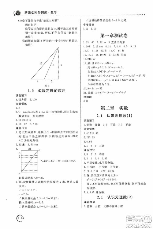 北京教育出版社2020新课堂同步训练八年级数学上册北师大版答案