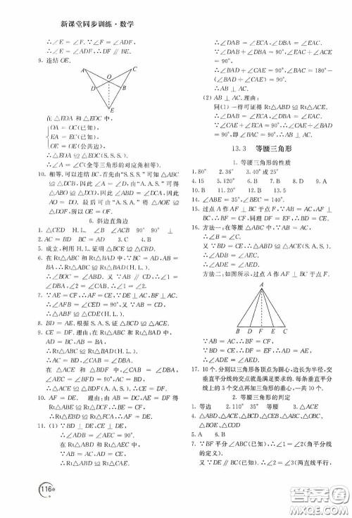 北京教育出版社2020新课堂同步训练八年级数学上册华东师大版答案