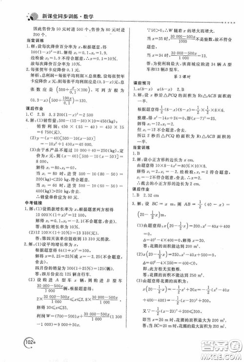 北京教育出版社2020新课堂同步训练九年级数学上册人教版答案