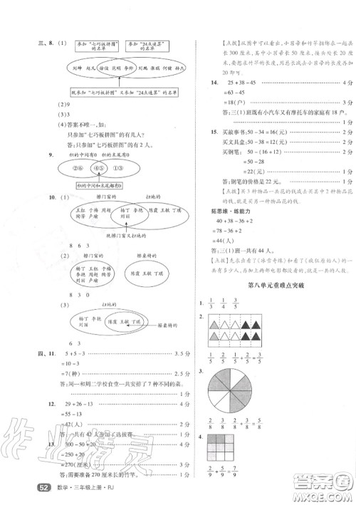 天津人民出版社2020秋全品小复习三年级数学上册人教版答案 天津人民出版社2020秋全品小复习三年级数学上册人教版答案
