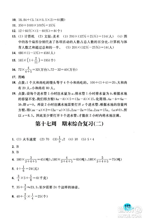 河海大学出版社2020年应用题小状元6年级上册RJ人教版参考答案
