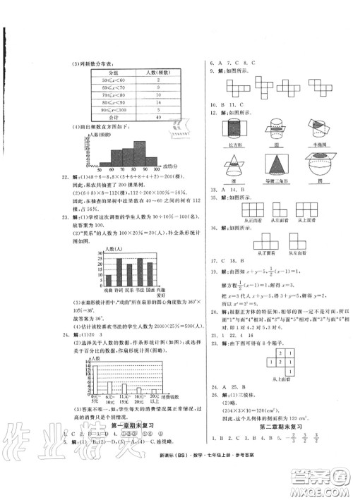 阳光出版社2020秋全品小复习七年级数学上册北师版答案
