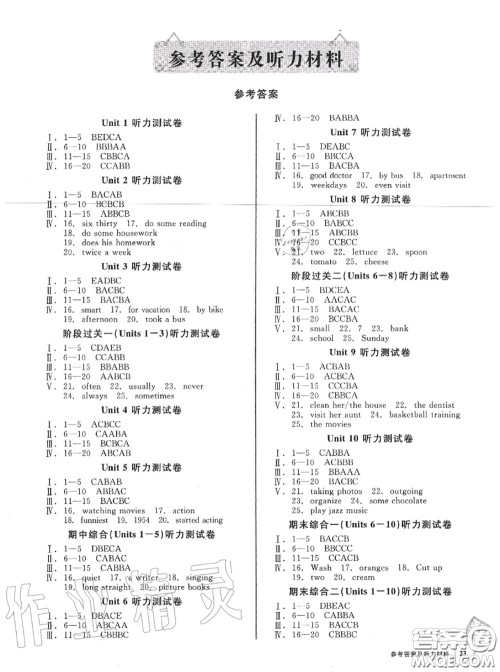 阳光出版社2020秋全品小复习八年级英语上册人教版答案