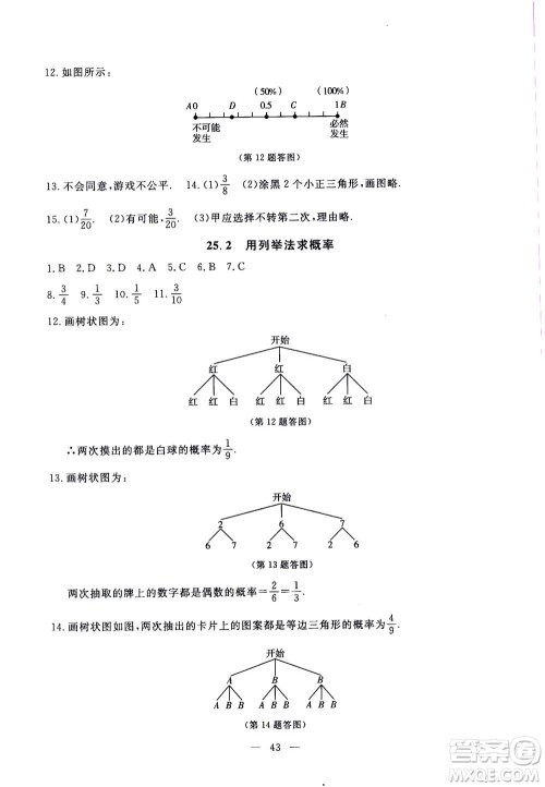 吉林教育出版社2020年一对一同步精练测评数学九年级上册RJ人教版参考答案