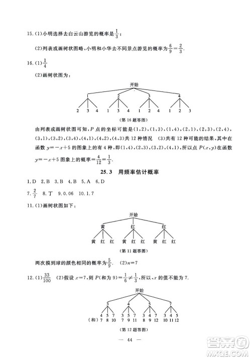 吉林教育出版社2020年一对一同步精练测评数学九年级上册RJ人教版参考答案