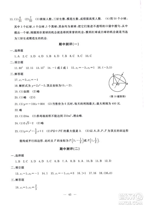 吉林教育出版社2020年一对一同步精练测评数学九年级上册RJ人教版参考答案