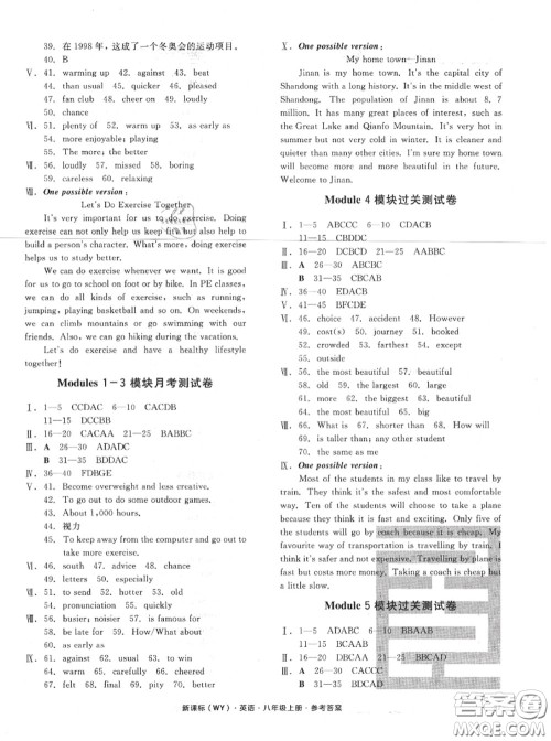 阳光出版社2020秋全品小复习八年级英语上册外研版答案