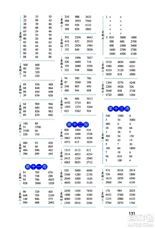 2020年经纶学典口算达人三年级数学上册RJ人教版答案