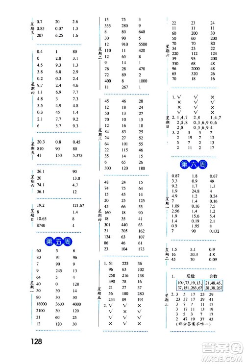 2020年经纶学典口算达人五年级数学上册BS北师版答案