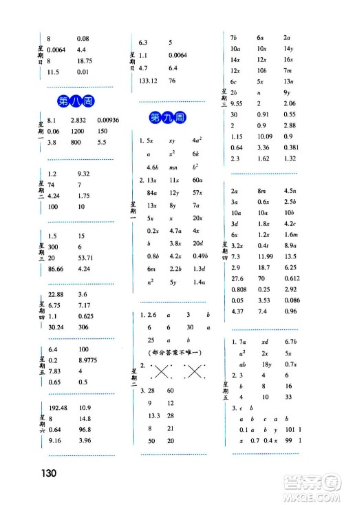 2020年经纶学典口算达人五年级数学上册RJ人教版答案