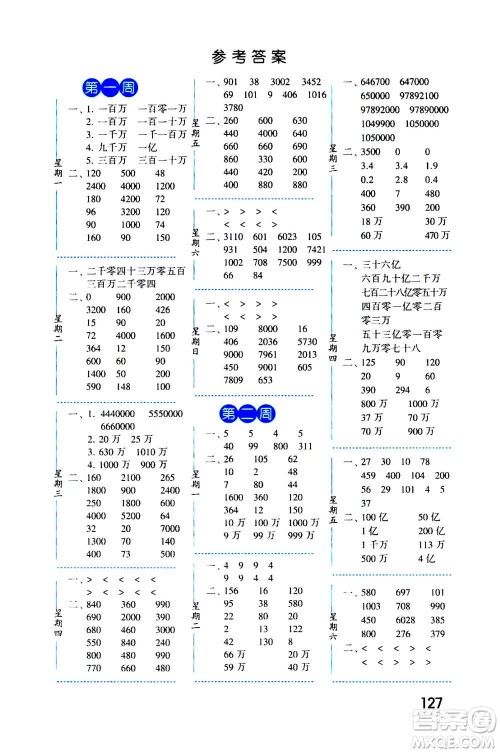 2020年经纶学典口算达人四年级数学上册RJ人教版答案