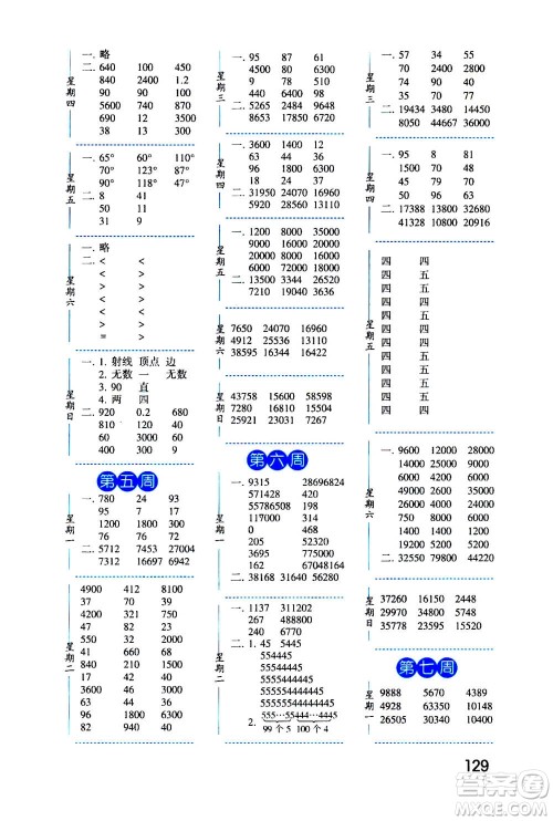 2020年经纶学典口算达人四年级数学上册BS北师版答案