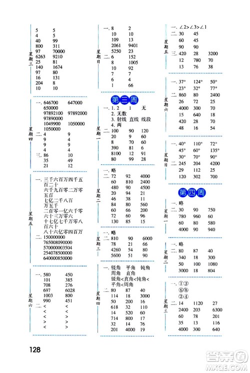 2020年经纶学典口算达人四年级数学上册BS北师版答案