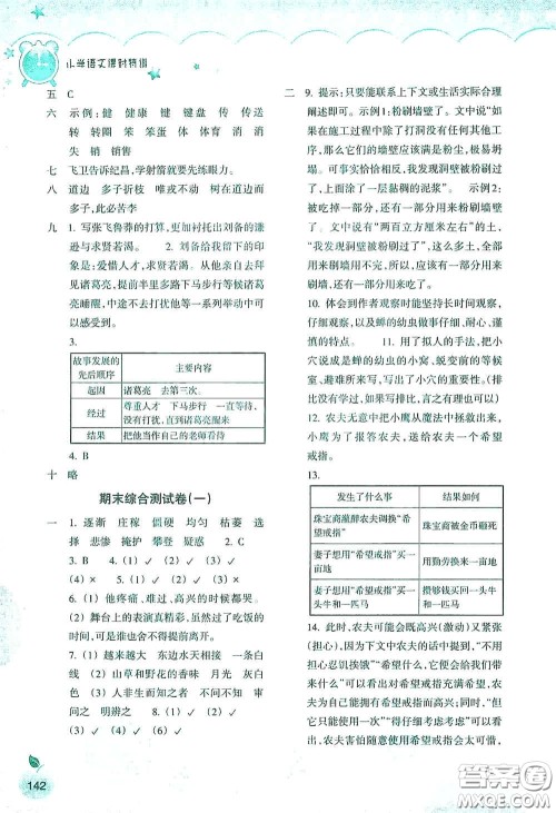 浙江教育出版社2020小学语文课时特训四年级上册人教版答案