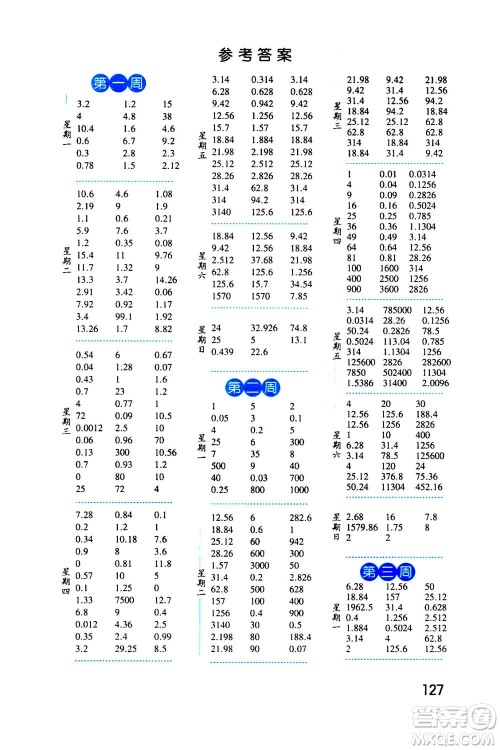 2020年经纶学典口算达人六年级数学上册BS北师版答案