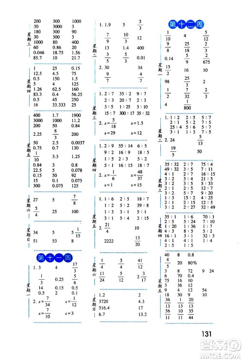 2020年经纶学典口算达人六年级数学上册BS北师版答案