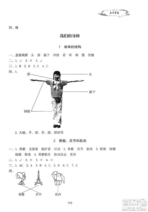 浙江教育出版社2020课时单元期末特训小学科学四年级上册答案