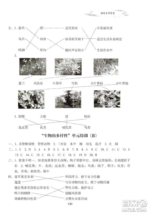 浙江教育出版社2020课时单元期末特训小学科学六年级上册答案