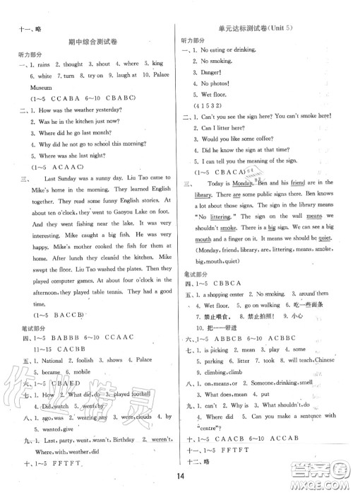 2020秋1课3练单元达标测试六年级英语上册译林版参考答案 2020秋1课3练单元达标测试六年级英语上册译林版参考答案