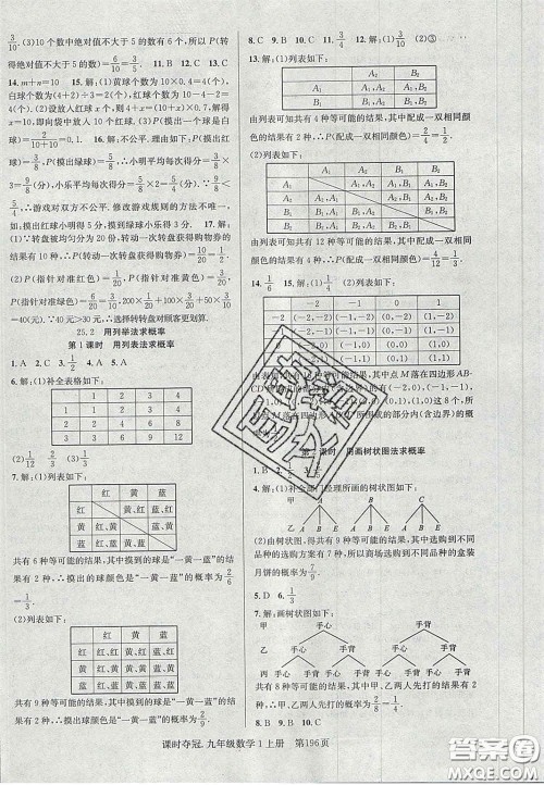 安徽师范大学出版社2020课时夺冠九年级数学上册人教版答案