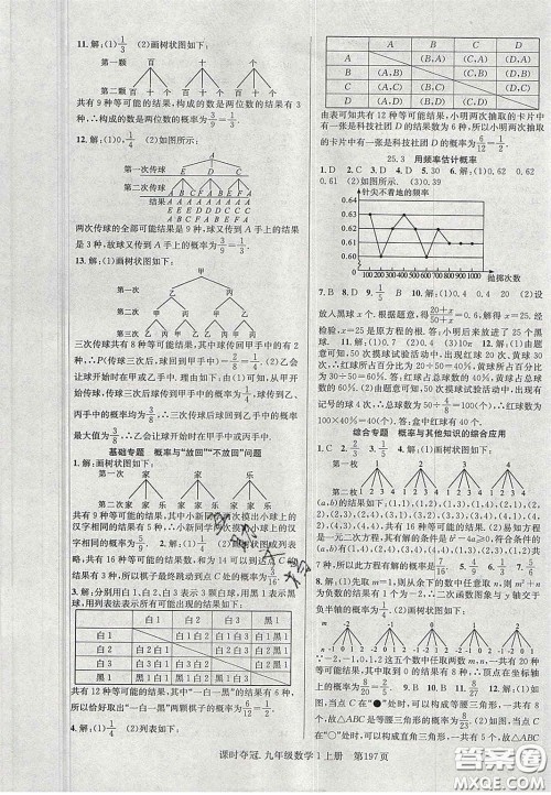 安徽师范大学出版社2020课时夺冠九年级数学上册人教版答案