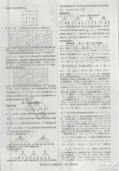 安徽师范大学出版社2020课时夺冠九年级数学上册人教版答案