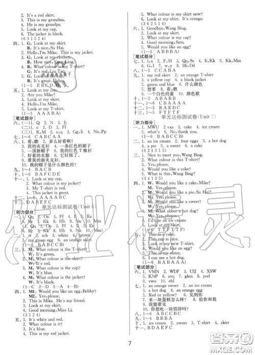 2020秋1课3练单元达标测试三年级英语上册译林版参考答案 2020秋1课3练单元达标测试三年级英语上册译林版参考答案