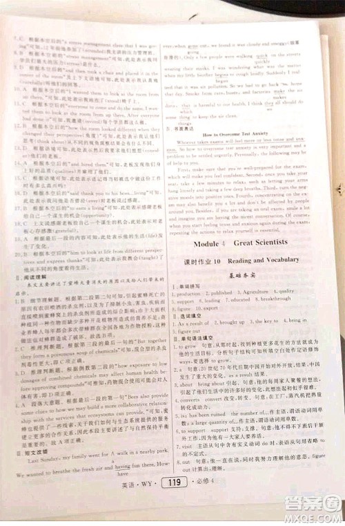 内蒙古大学出版社2020年红对勾45分钟作业与单元评估英语必修四WY外研版答案