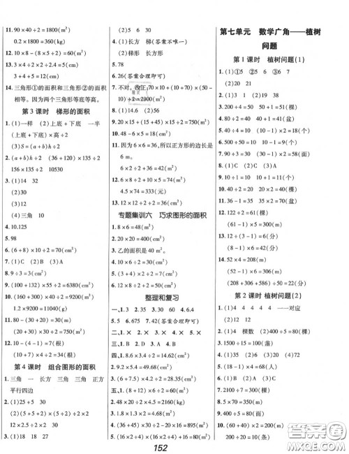 2020年秋全优课堂考点集训与满分备考五年级数学上册人教版答案