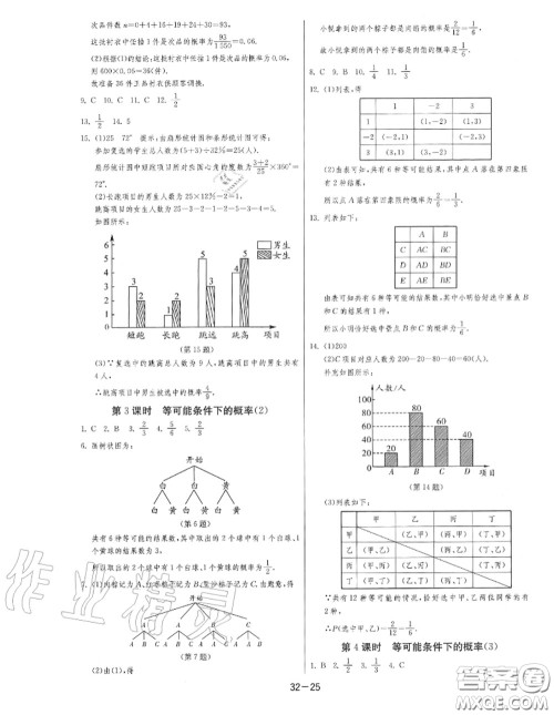 2020秋1课3练单元达标测试九年级数学上册苏科版参考答案