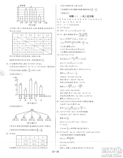 2020秋1课3练单元达标测试九年级数学上册苏科版参考答案