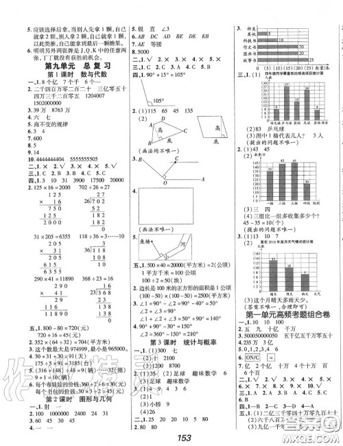 2020年秋全优课堂考点集训与满分备考四年级数学上册人教版答案 2020年秋全优课堂考点集训与满分备考四年级数学上册人教版答案